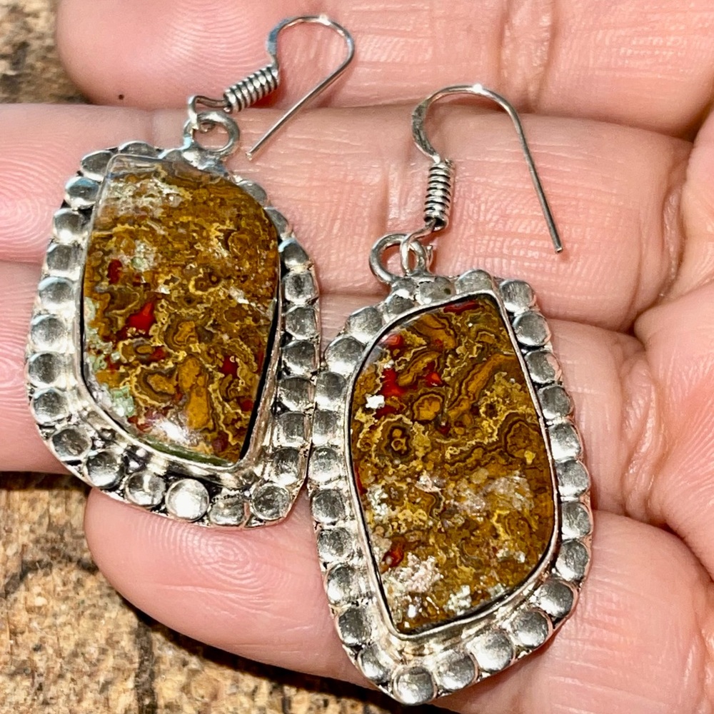 Crazy Lace Agate Earrings 1 7/8”